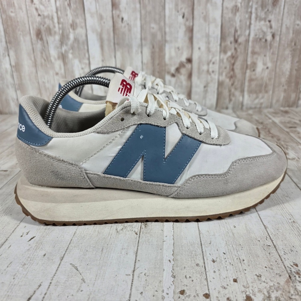 New Balance 237 Grey White Blue Suede Nylon Sneakers MS237GD Mens 9 Womens 10.5